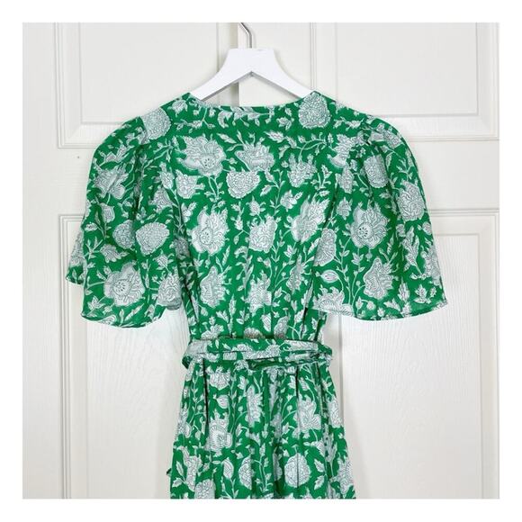 Mille Helena Block Floral Print Wrap Midi Dress Green White Resortwear NWOT - Picture 6 of 11